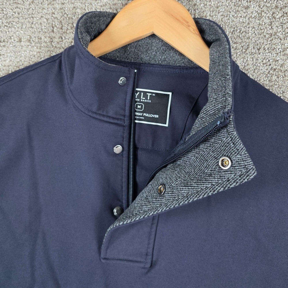 BYLT Premium Basics Elite Fairway Pullover Mens Medium Navy Blue Mock Neck Snap - Picture 2 of 8